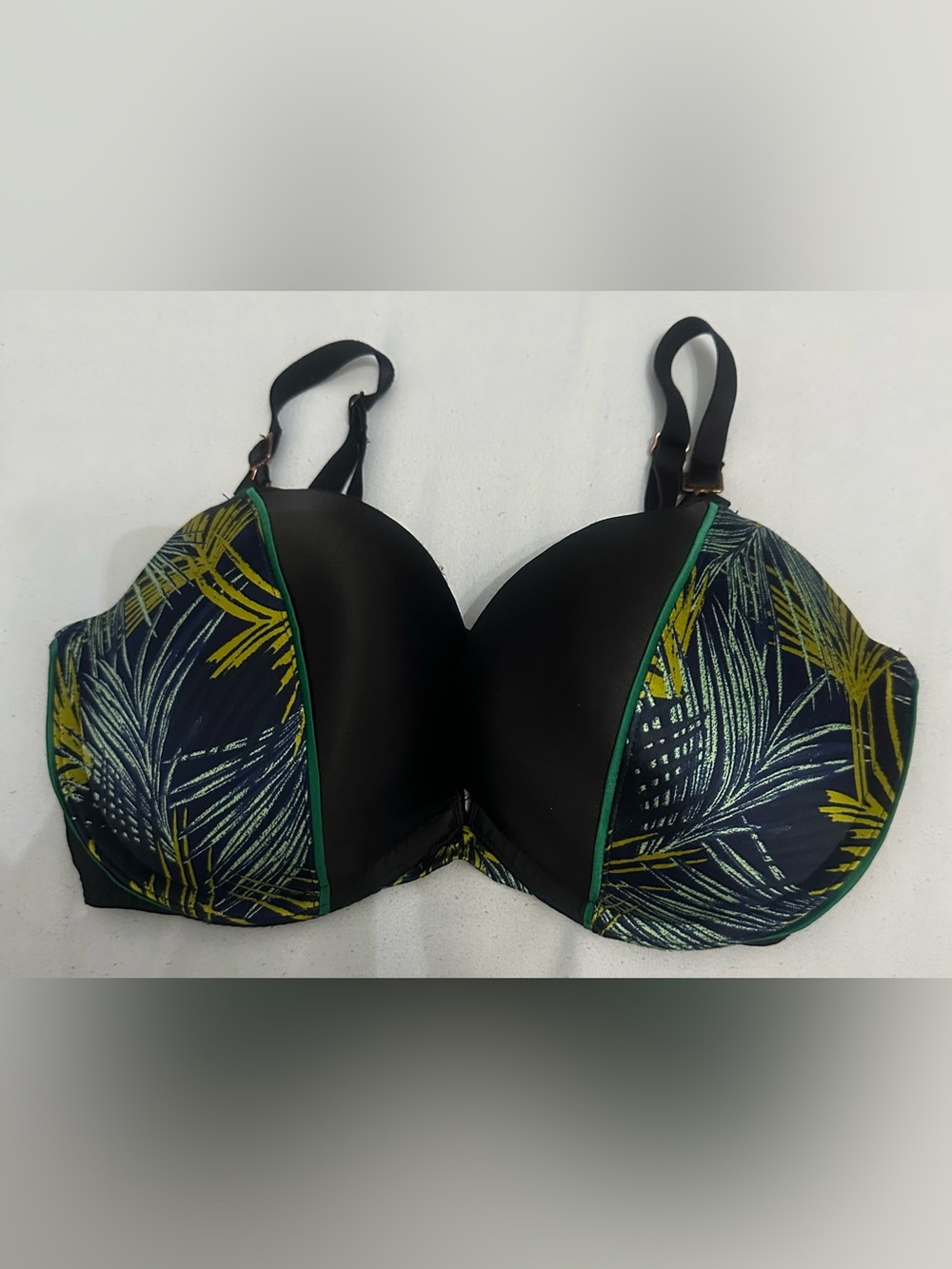 Victoria's Secret Black Bra with Green and Yellow Tropical Print